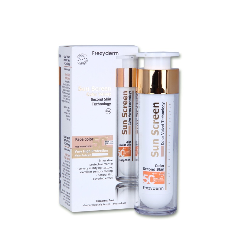 Frezyderm sun screen color velvet face cream spf 50+/ UVA, 50ML Αντιηλιακή Κρέμα Προσώπου Πολύ Υψηλής Προστασίας Με Χρώμα 50ml - Image 2