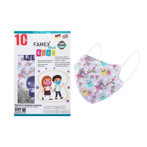 Famex Kids FFP2 NR Particle Filtering Half Mask Λουλουδάκια-Κουκουβάγιες 10τμχ