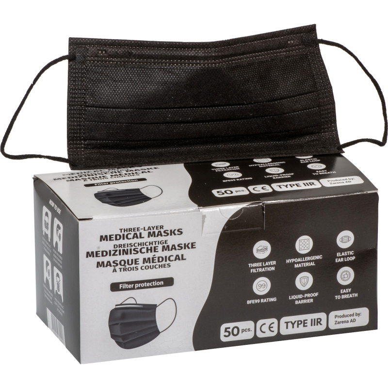 Χειρουργική μάσκα Zarena Type IIR Face Mask 50τμχ Μαύρο