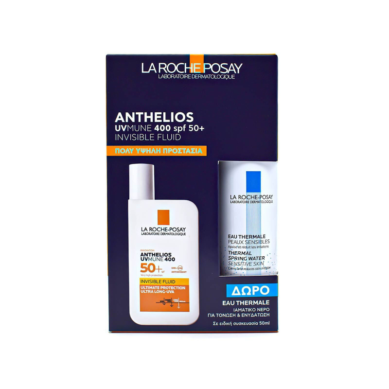 La Roche Posay Anthelios UVmune 400 spf 50+ Λεπτόρρευστη Υφή για Κανονικο-Μικτό Δέρμα, Δώρο Eua Thermale 50ml