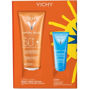 Vichy Capital Soleil Promo Invisible Hydrating Αντηλιακό Γαλάκτωμα SPF50+, 300ml & Δώρο Capital Soleil After Sun Καταπραϋντικό Γαλάκτωμα για Μετά τον Ήλιο, 100ml, 1σετ